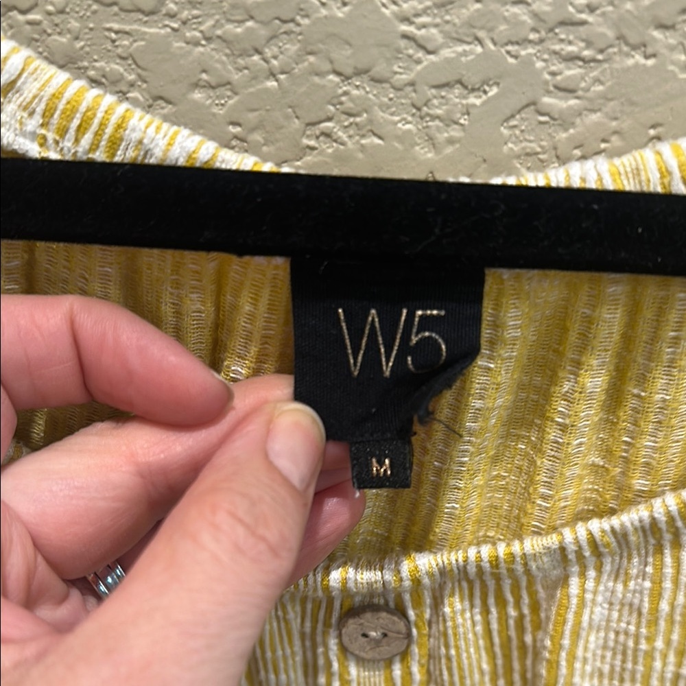 W5 Yellow and White Blouse with Ruched Neckline and Buttoned Style - Picture 3 of 3